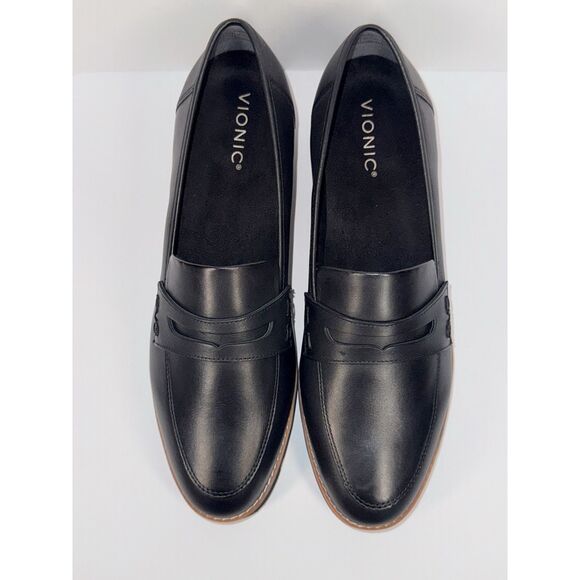 Vionic Cheryl Penny Loafer Black Leather Lug Sole Comfort Chunky Classic 12M NWB - Picture 5 of 16